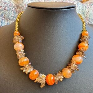 Elegant Orange and Gold Beaded Necklace